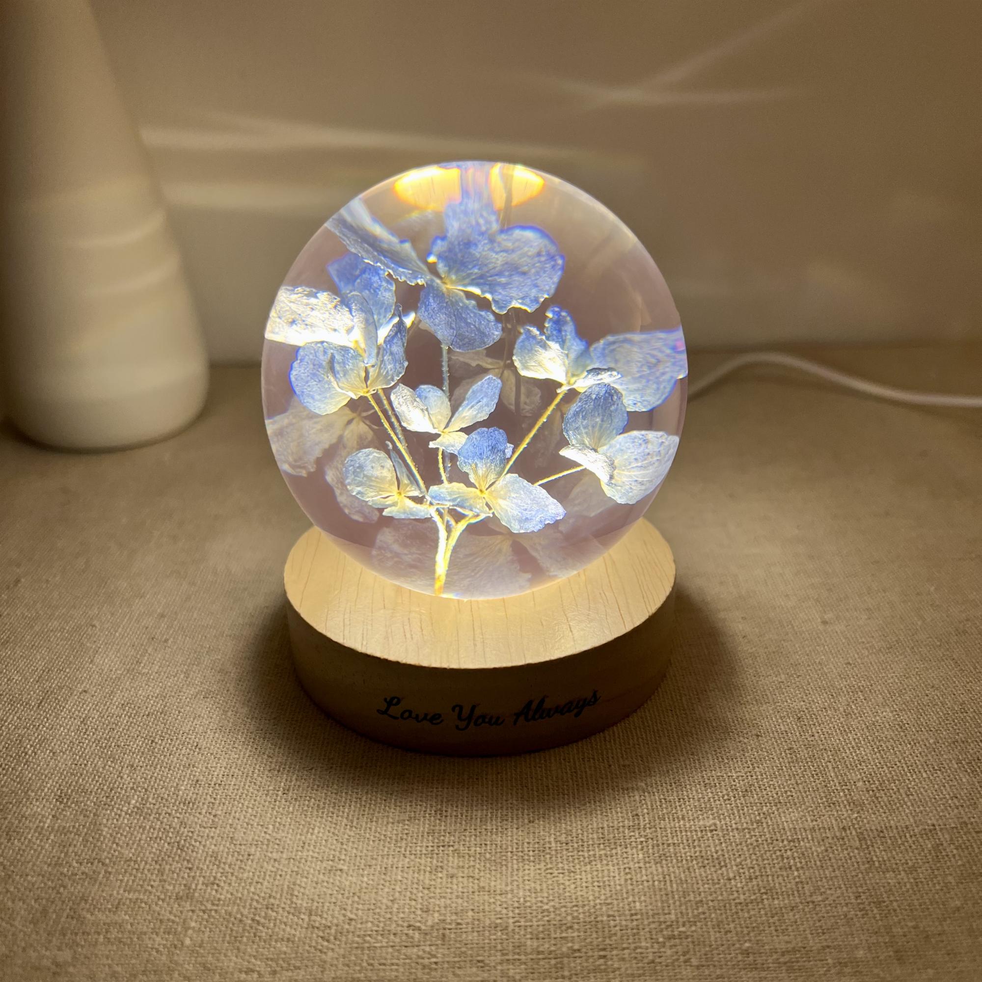 Illuminated Blue Hydrangea Crystal Ball Night Light - Image 4