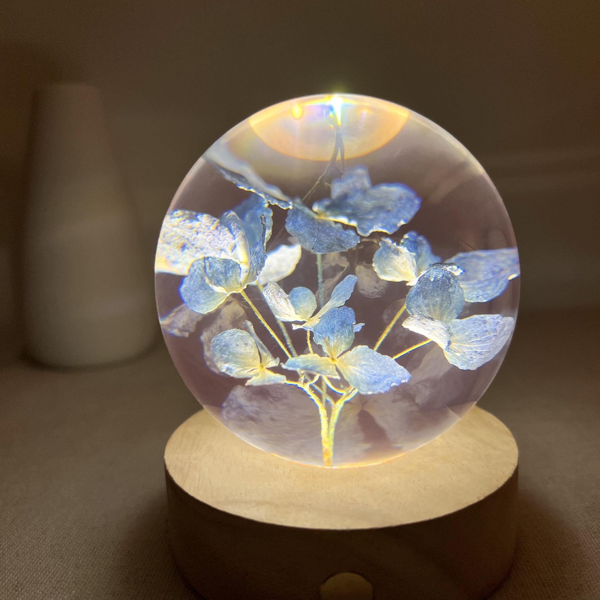 Illuminated Blue Hydrangea Crystal Ball Night Light - Image 3