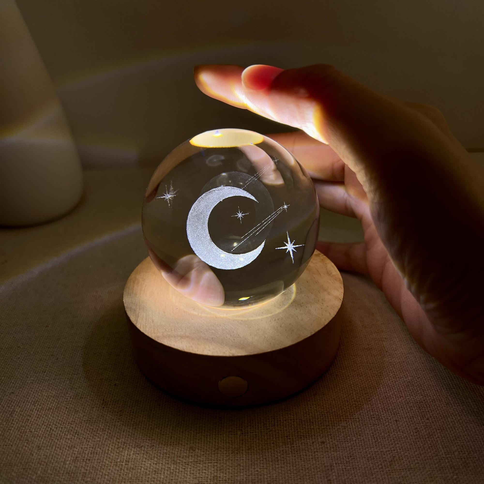 Illuminated Crescent Moon Crystal Ball Night Light - Image 3