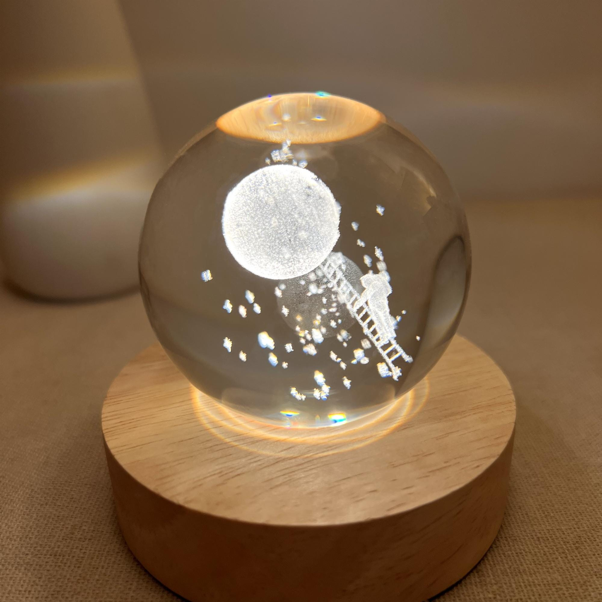 Illuminated Moon & Stars Crystal Ball Night Light - Image 3