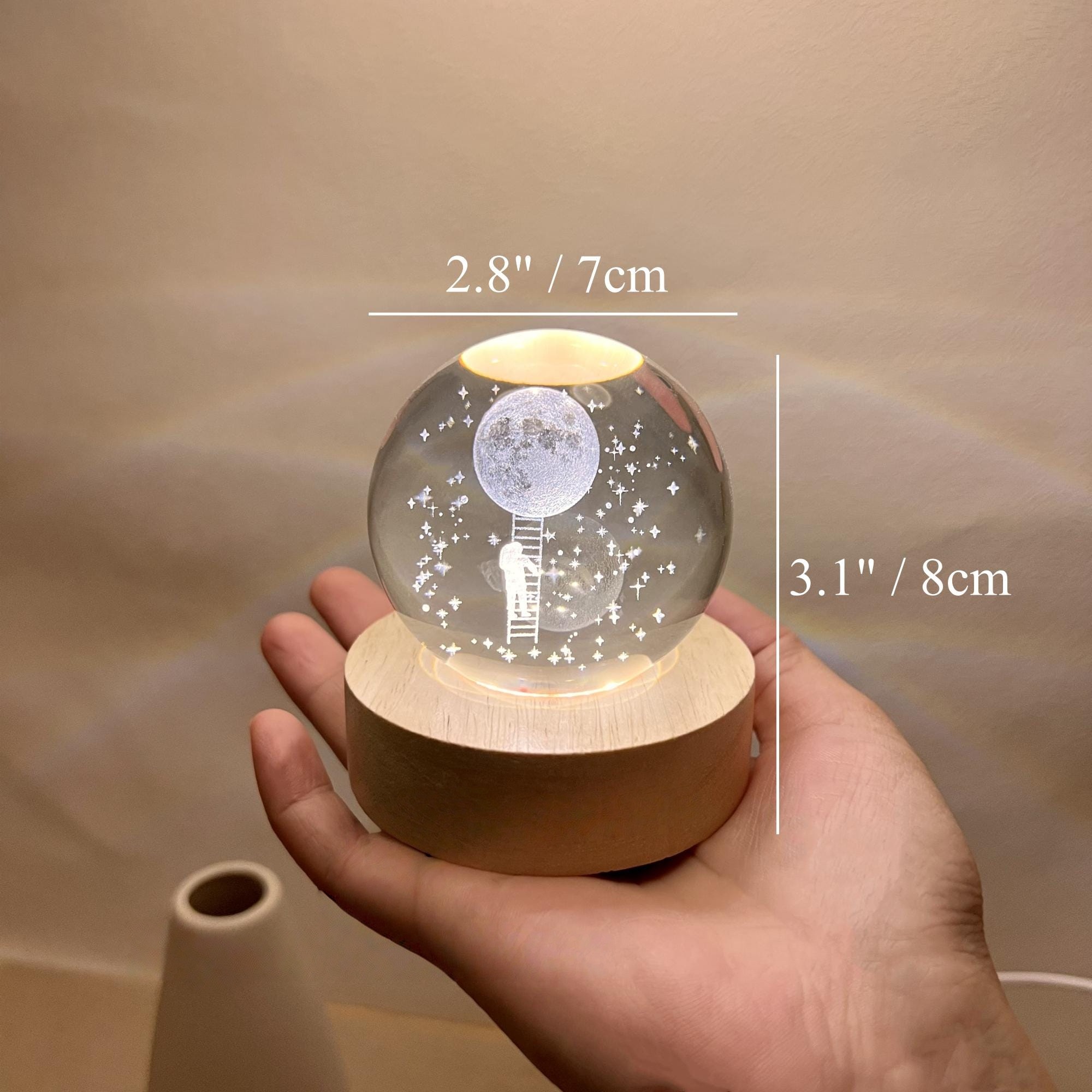 Illuminated Moon & Stars Crystal Ball Night Light - Image 2