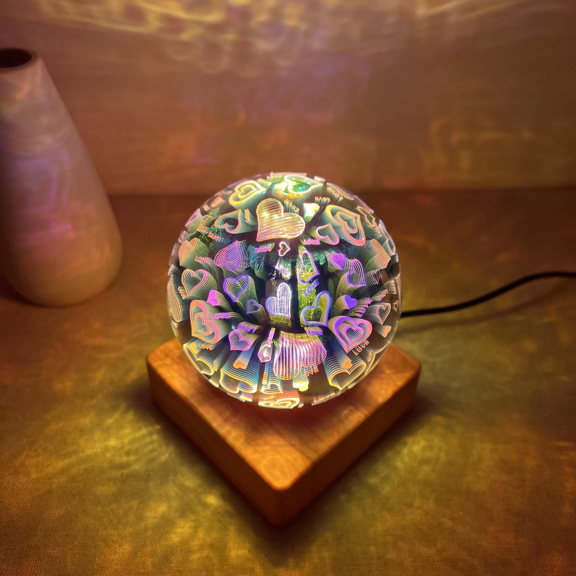 Illuminated Mushroom & Hearts Crystal Ball Night Light - Image 4