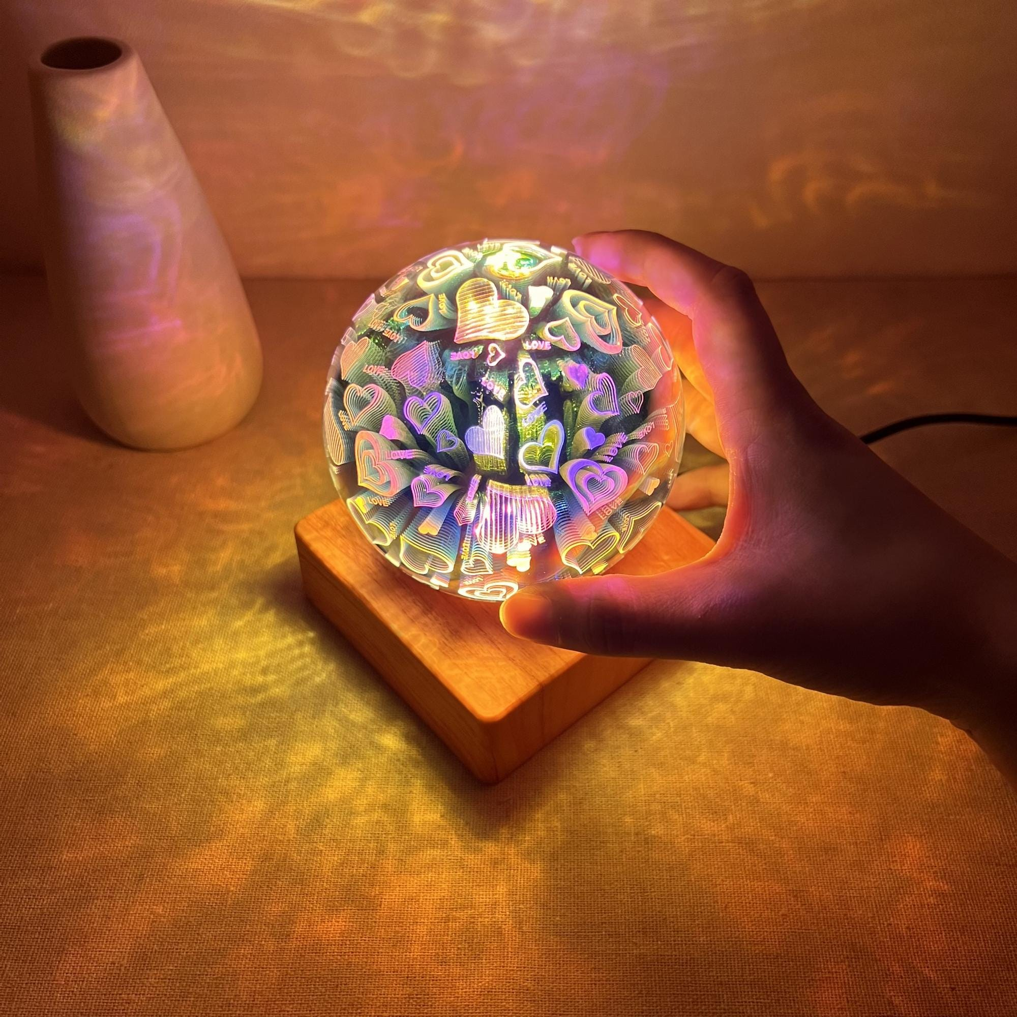 Illuminated Mushroom & Hearts Crystal Ball Night Light - Image 3
