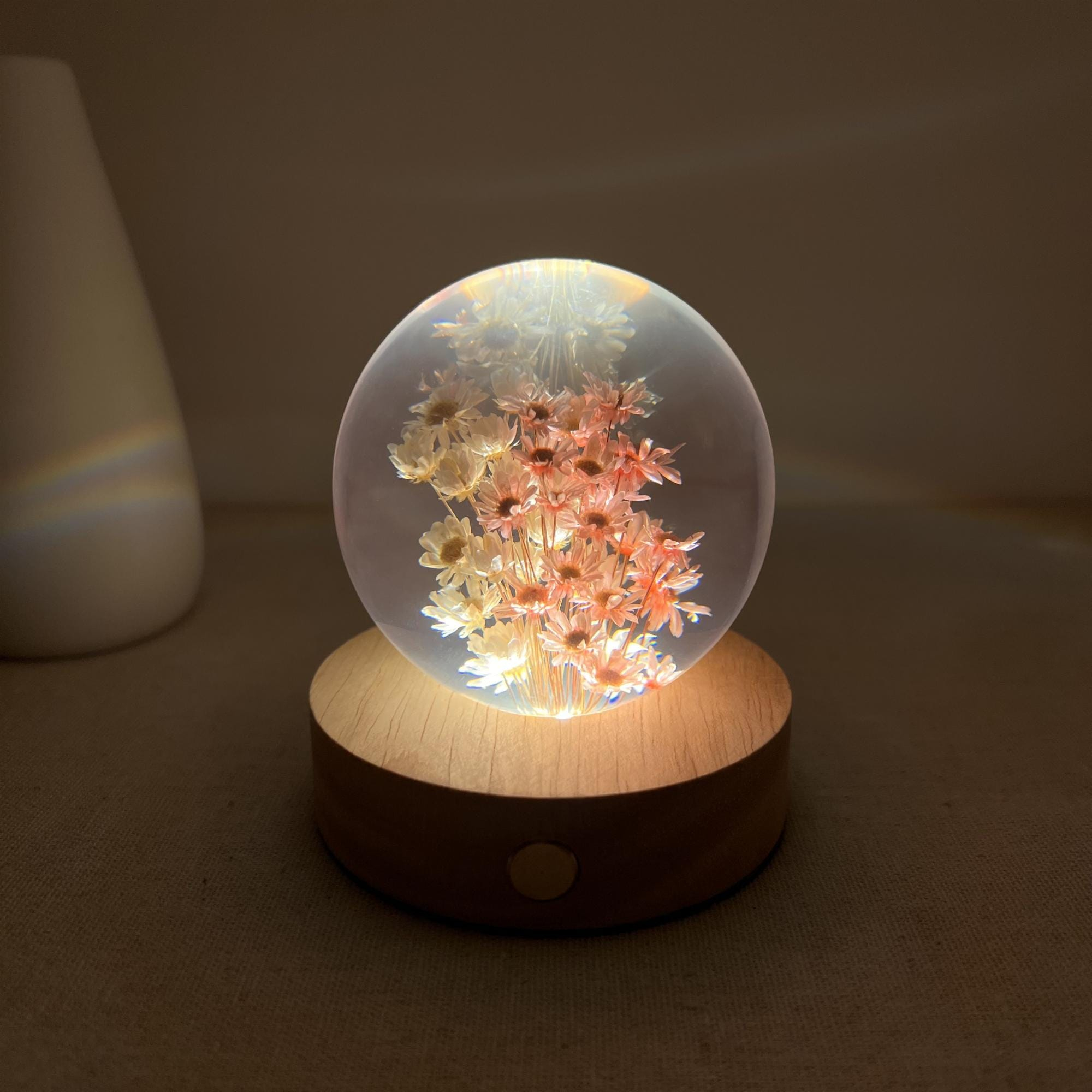 lluminated Pink & White Flower Crystal Ball Night Light - Image 3