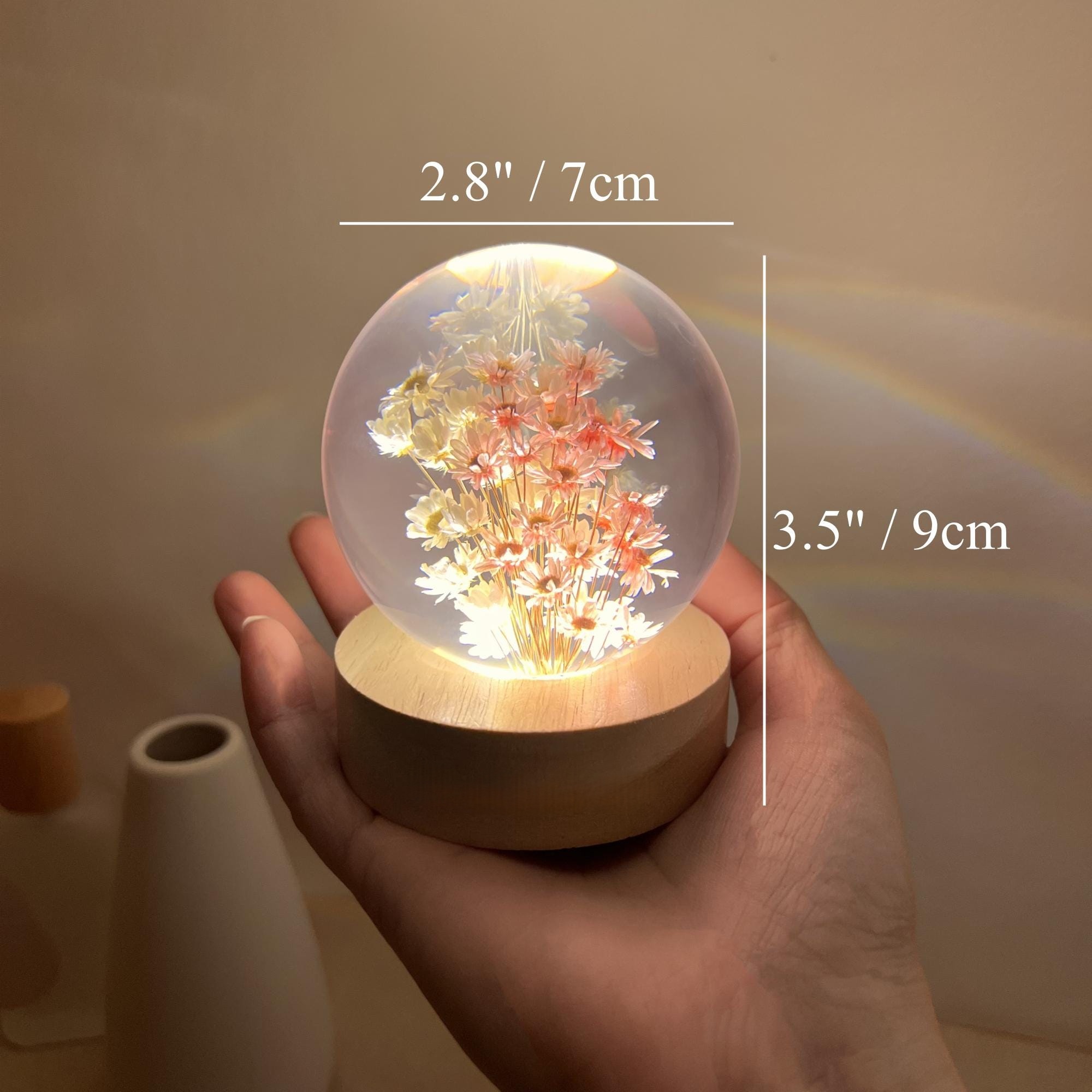 lluminated Pink & White Flower Crystal Ball Night Light - Image 2