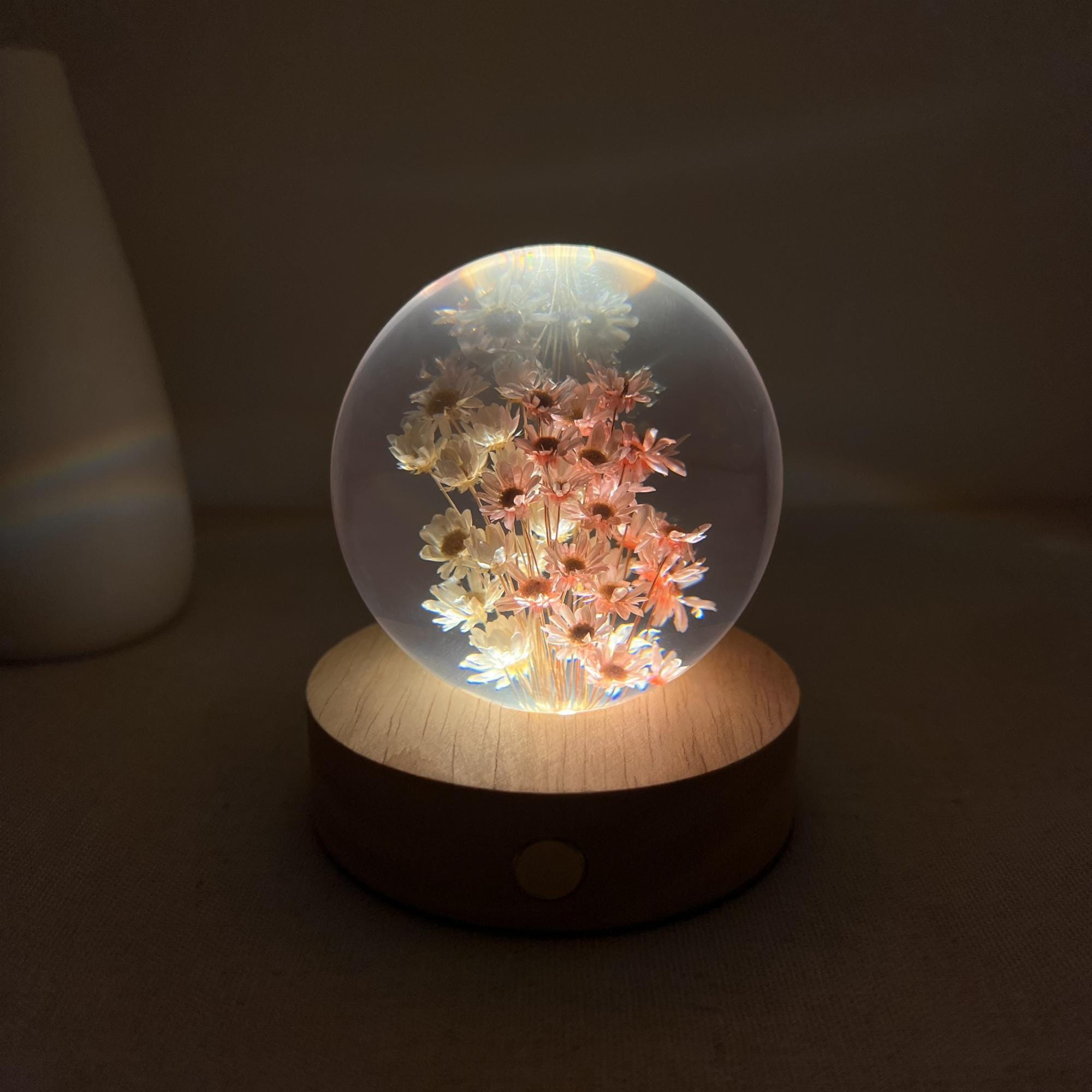 lluminated Pink & White Flower Crystal Ball Night Light - Image 5