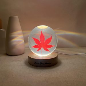 Illuminated Red Maple Leaf Crystal Ball Night Light