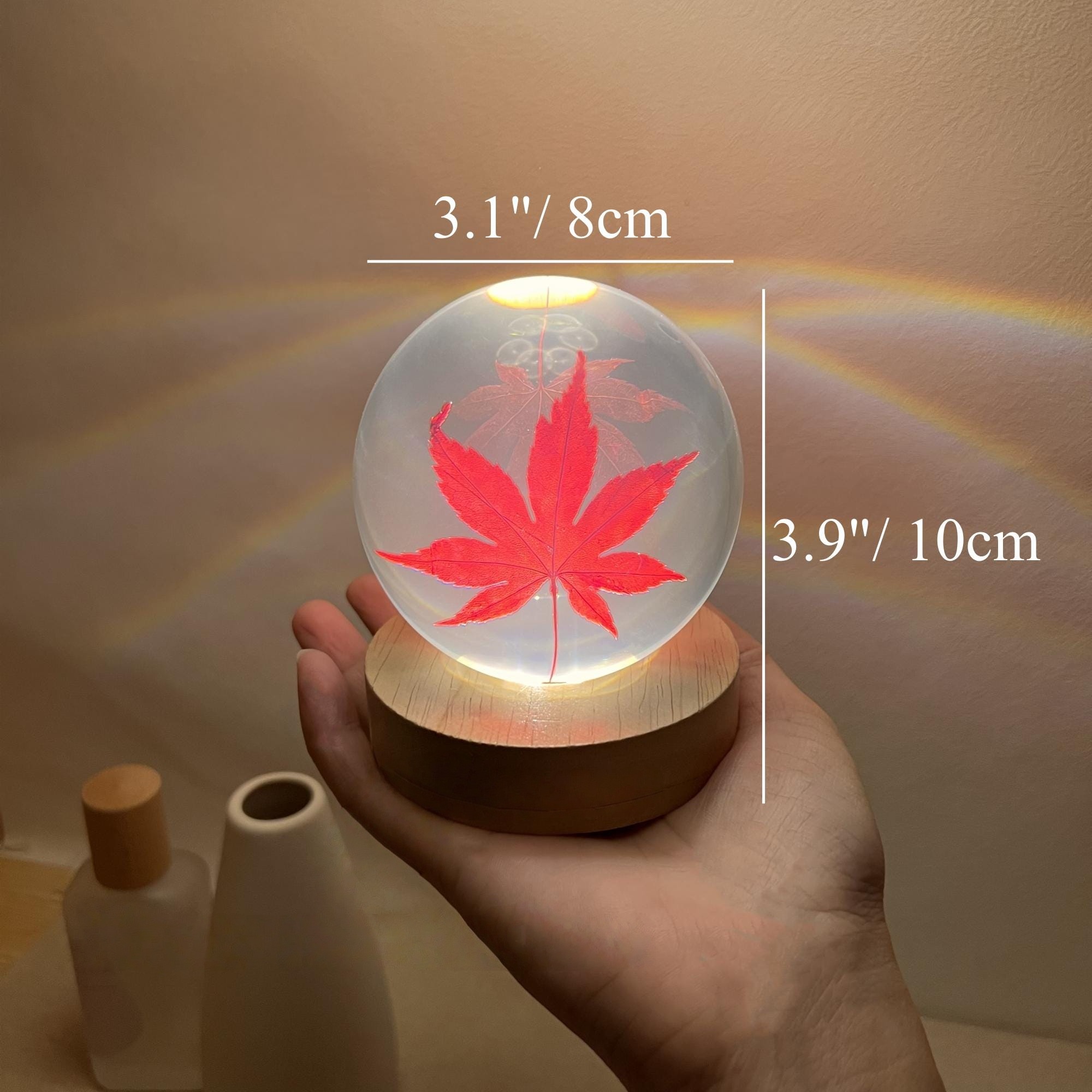 Illuminated Red Maple Leaf Crystal Ball Night Light - Image 2