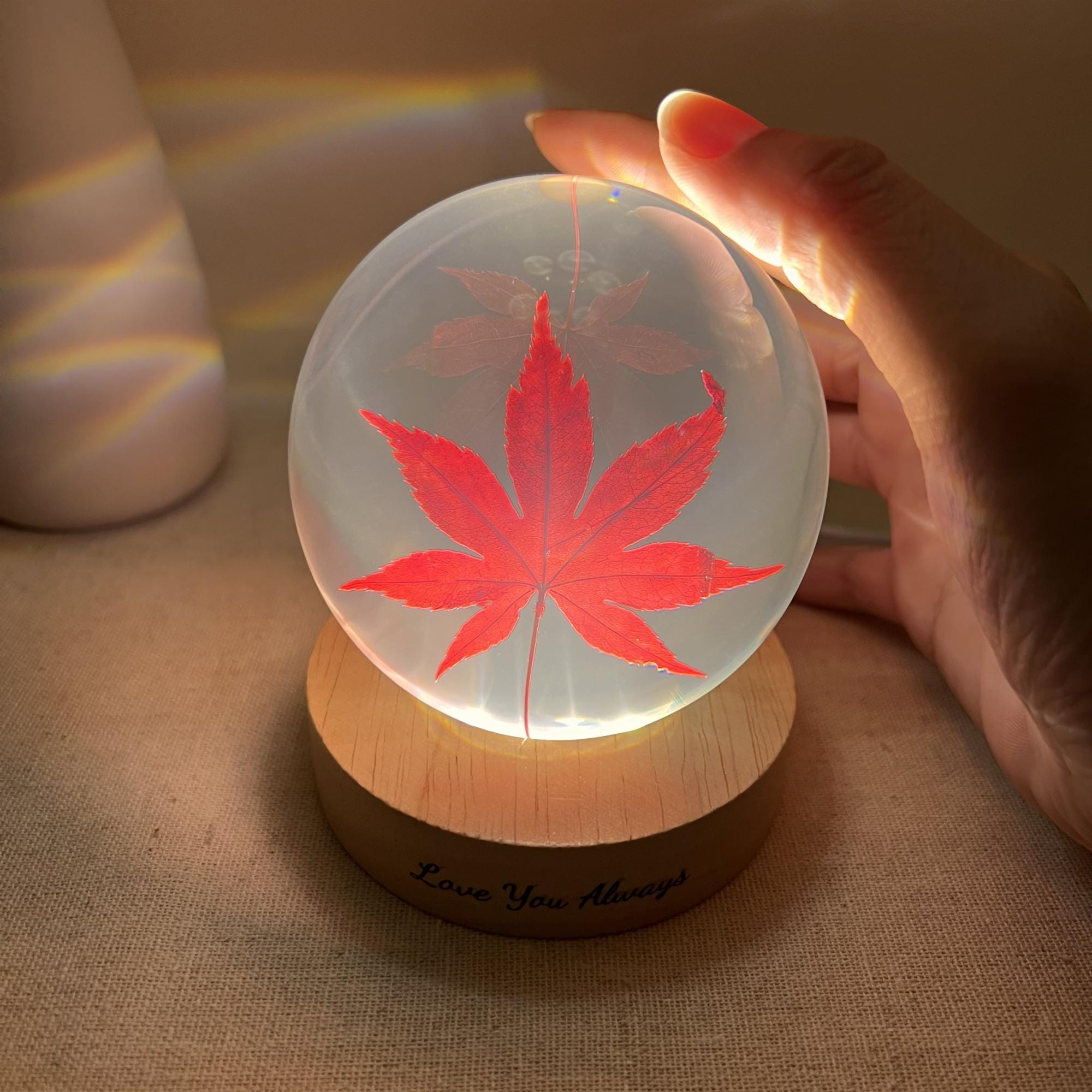 Illuminated Red Maple Leaf Crystal Ball Night Light - Image 4