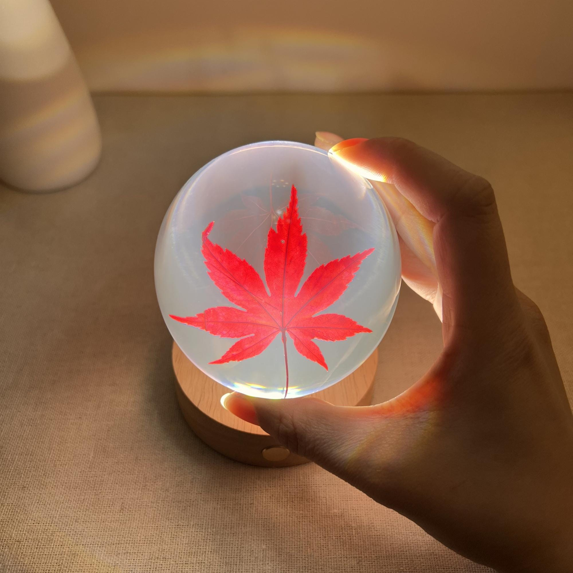 Illuminated Red Maple Leaf Crystal Ball Night Light - Image 5