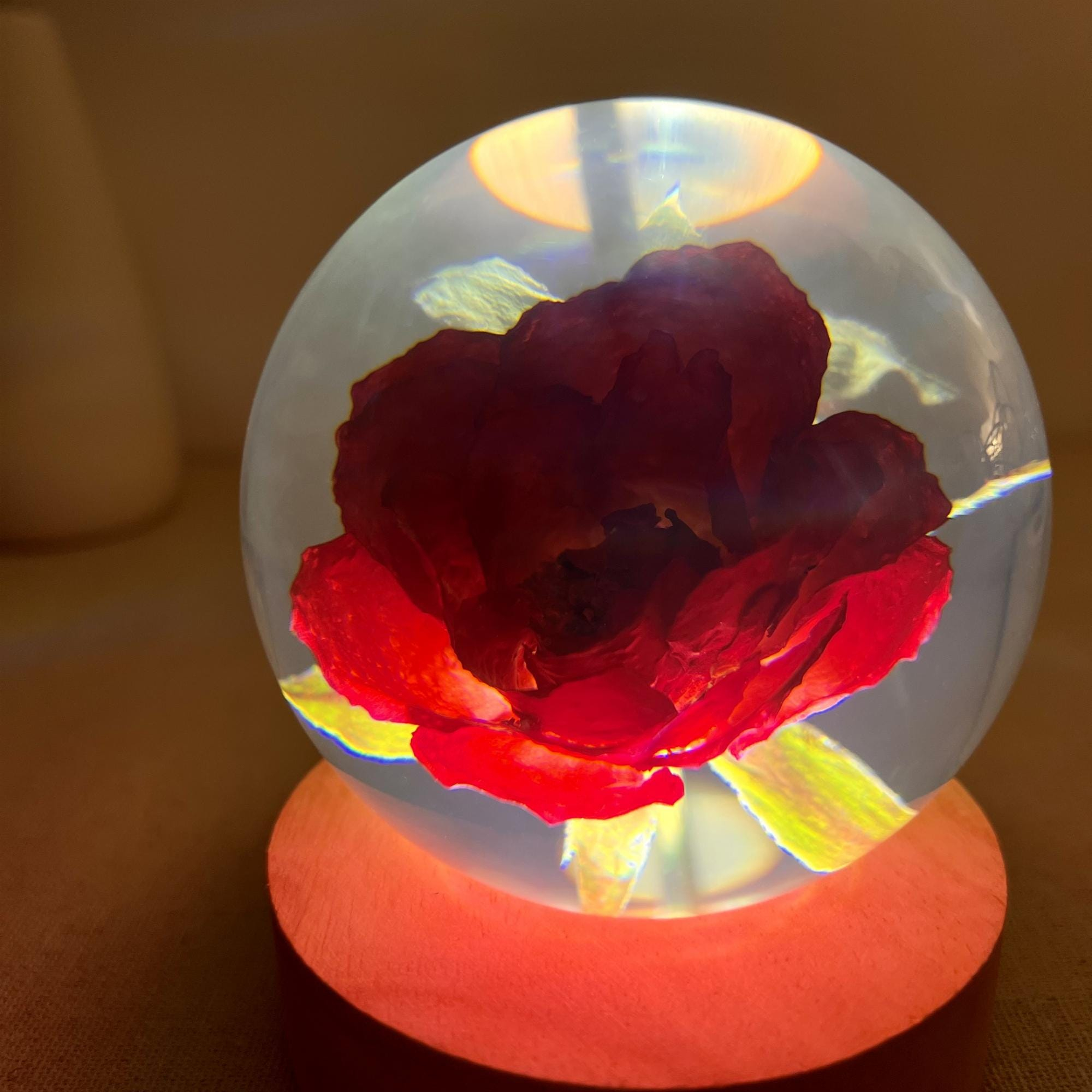Illuminated Red Rose Crystal Ball Night Light - Image 3