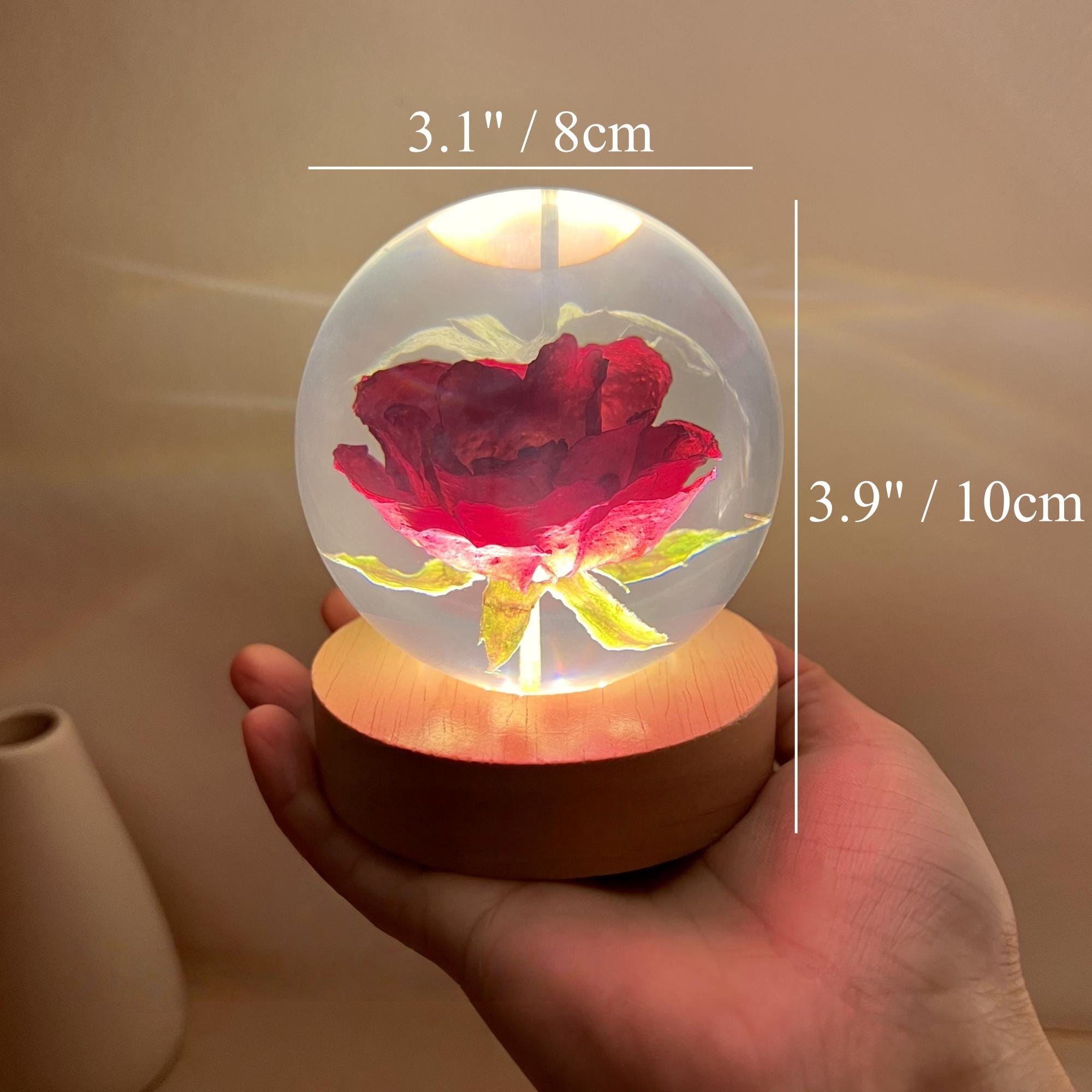 Illuminated Red Rose Crystal Ball Night Light - Image 2