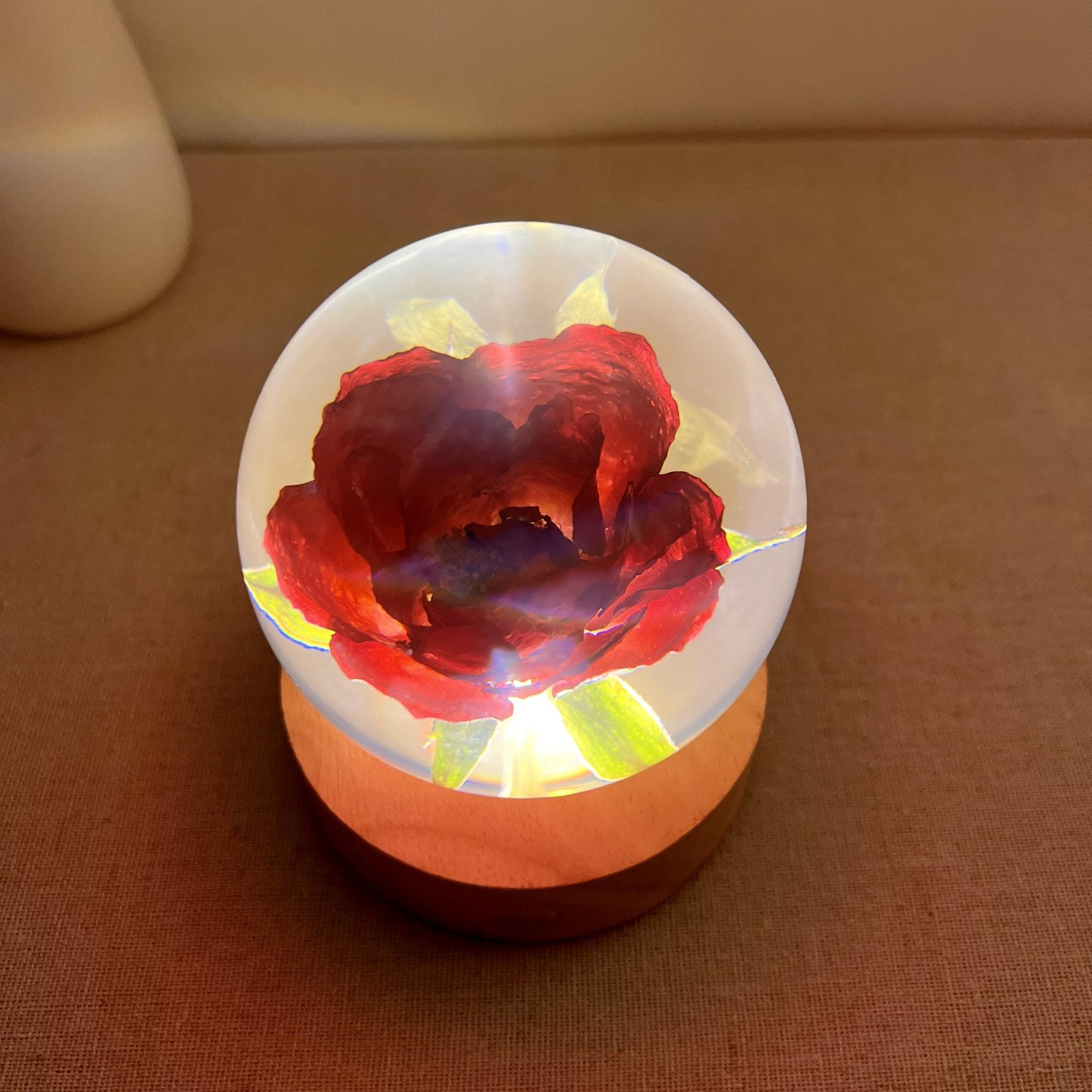 Illuminated Red Rose Crystal Ball Night Light - Image 4