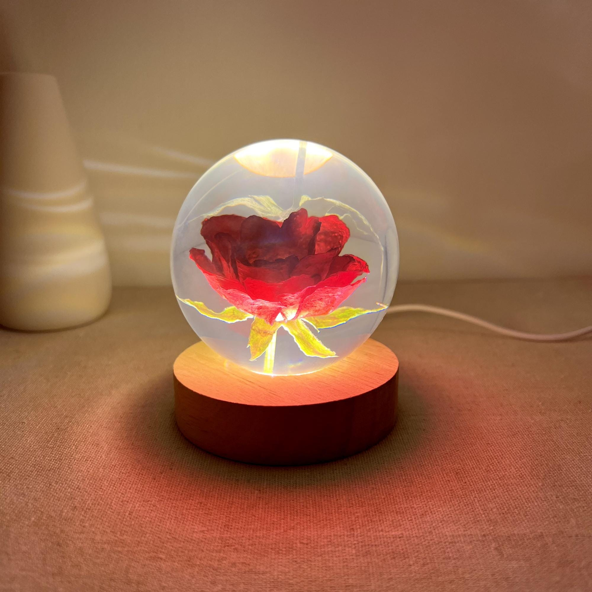 Illuminated Red Rose Crystal Ball Night Light - Image 5